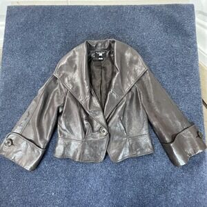 Ellen Tracy Jacket Womens 4 Cropped Faux Leather Button Saks Fifth Avenue Shiny